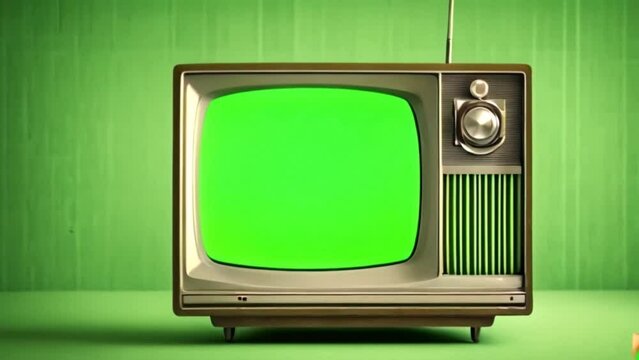 Vintage Television Set Green Background with Noise and Static You can replace green screen with the footage internet 4k footage