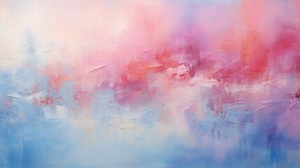 an intriguing textured abstract painting, where thick paint in pink, blue, and orange hues creates a captivating visual experience. The details and depth beckon to be explored.