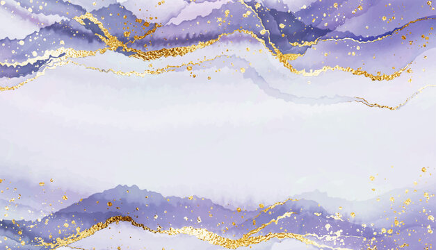 Holiday marble stone texture border with gold waves and glitter dust.