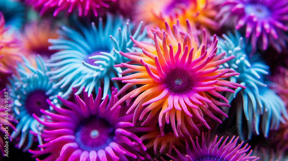 Aufkleber Close-Up of Colorful Coral Polyps in Pristine Waters Background