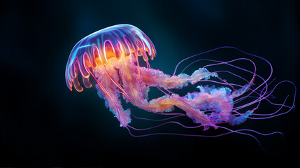 Bioluminescent Jellyfish Illuminating the Dark Ocean Depths Background