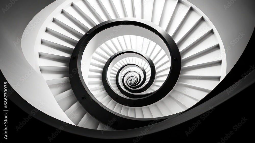 Poster a close up of a spiral staircase with a spiral staircase in the middle and a spiral staircase in the