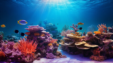 Submerged Coral Reef with Colorful Marine Life Background