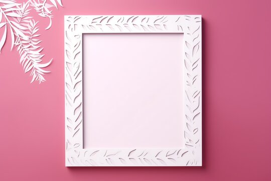 a white picture frame on a pink wall