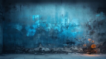 the vibrant gradient blue graffiti stands out as a beacon of artistic expression, contrasted...