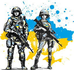 Ukrainian defender and defender vector illustration