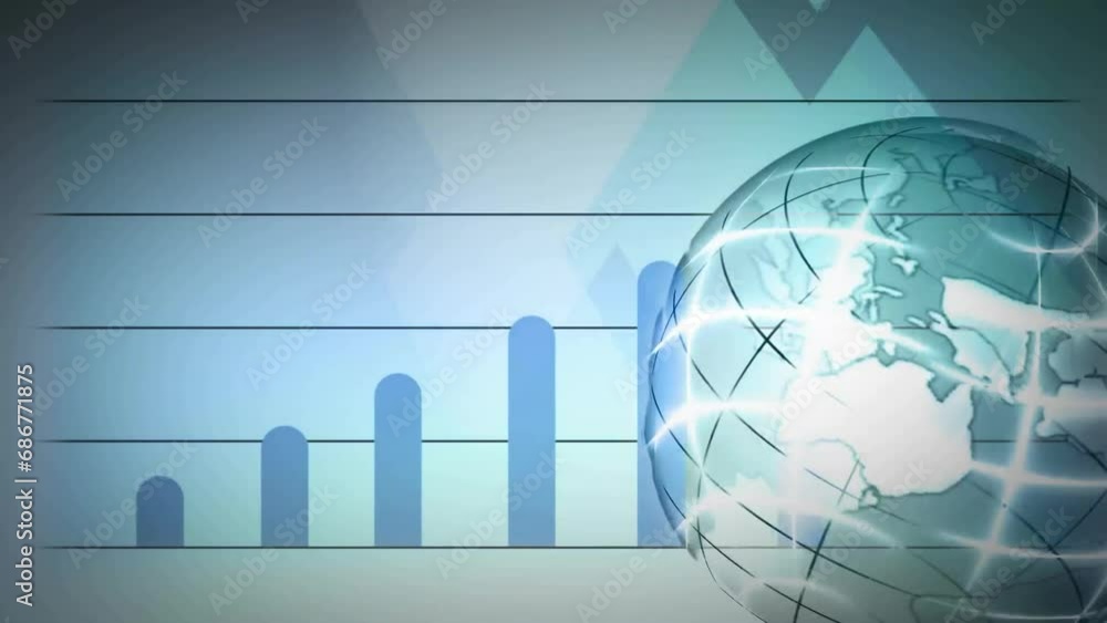 Poster animation of globe, graphs and computer language over abstract background