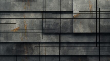 a symphony of lines and textures unfolds as contrast material geometric stripes seamlessly integrate with the roughness of an old concrete wall. Old wall concrete texture.