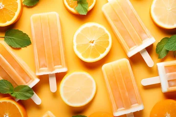 Foto op Plexiglas a group of orange popsicles and slices of lemon © Ana