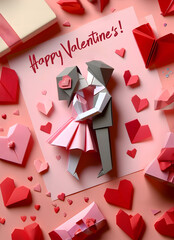 Happy Valentines Day Card in Origami Style