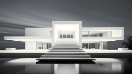 Fototapeta na wymiar Contemporary residential architecture is predominantly white, minimalist, atmospheric, and modern. Super real, super detailed, top quality. Beautiful background.