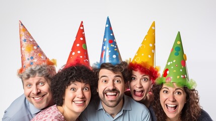 Fototapeta premium People wear festival hats lively Celebrate happy occasions Create a lively atmosphere full of laughter. camaraderie and spirit of celebration.AI Generated 