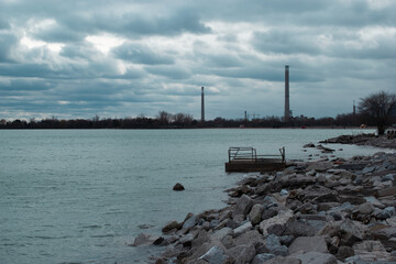 pier on the lake overcast day