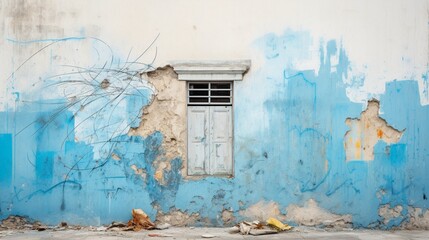 essence of creative rebellion as gradient blue graffiti takes center stage on a ruined plaster wall, offering a thought-provoking glimpse into the world of street art.