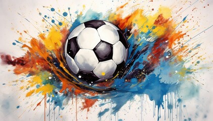 soccer ball on watercolor splat background Generative AI - obrazy, fototapety, plakaty