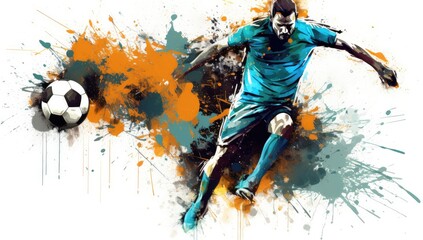 soccer art on paint splats in watercolor Generative AI