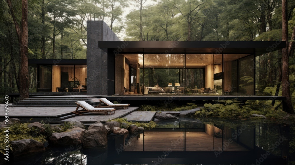 Poster a house with a pool in the middle of it and a pool in the middle of it and a house with a pool in th