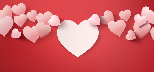 hearts banner, with empty space at center, hearts around, isolated on solid color background created with Generative Ai