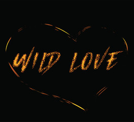 vector design with wild love text and heart on dark background, typography with leopard texture