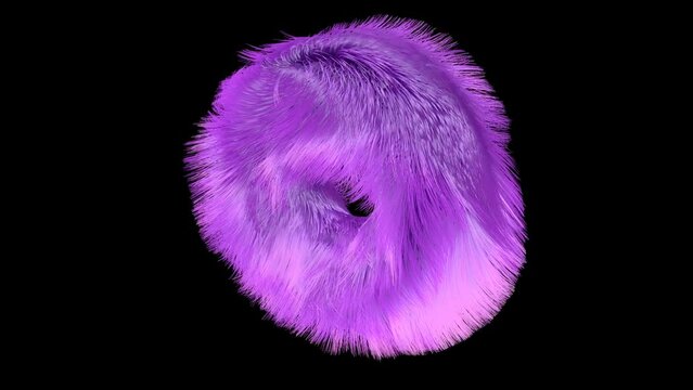 3D fluffy abstract purple figure. 3D animation, weightlessness and randomness.