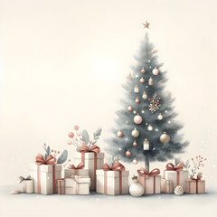  Christmas background with christnas tree and gift boxes