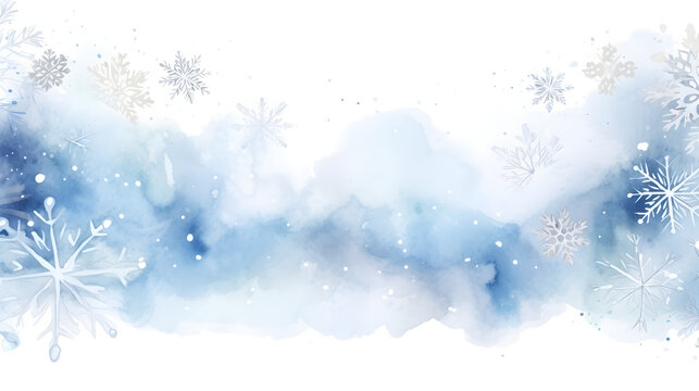 Winter holiday banner falling snowflakes on a white background with blue