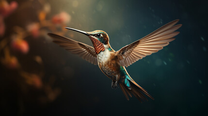 Fototapeta premium hummingbird in the air, holding a big key created with Generative Ai