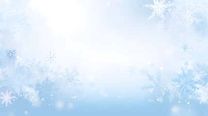 Winter light holiday banner falling snowflakes on a blue background