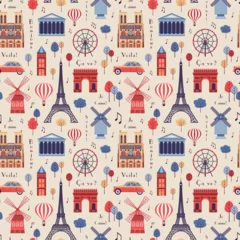 Foto op Canvas Paris Famous Landmarks Vintage Pattern © krugli