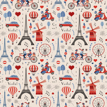Paris Vintage Pattern with France Symbols
