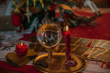 Rite on Christmas, wicca or pagan energy magic. Christmas eve prediction. Attracting love, money and luck into your life. Candle magic