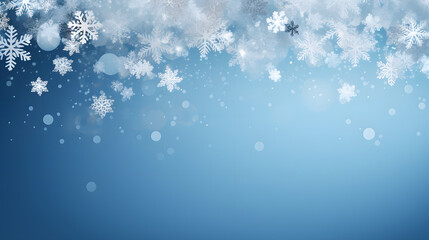 Fototapeta na wymiar Winter banner falling snowflakes on a blue background