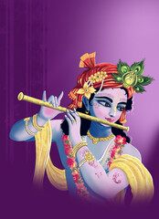 Illustration of God Krishna holding flute   krishna painting © Mriganka