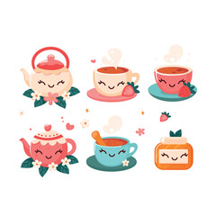 tea set. Vector illustration in a flat style.