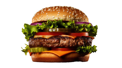 Tasty hamburger isolated on transparent background, PNG image with background removed, Created with Generative Ai technology. - obrazy, fototapety, plakaty