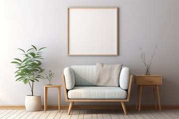 Mockup of picture frame in home interior design of modern living room