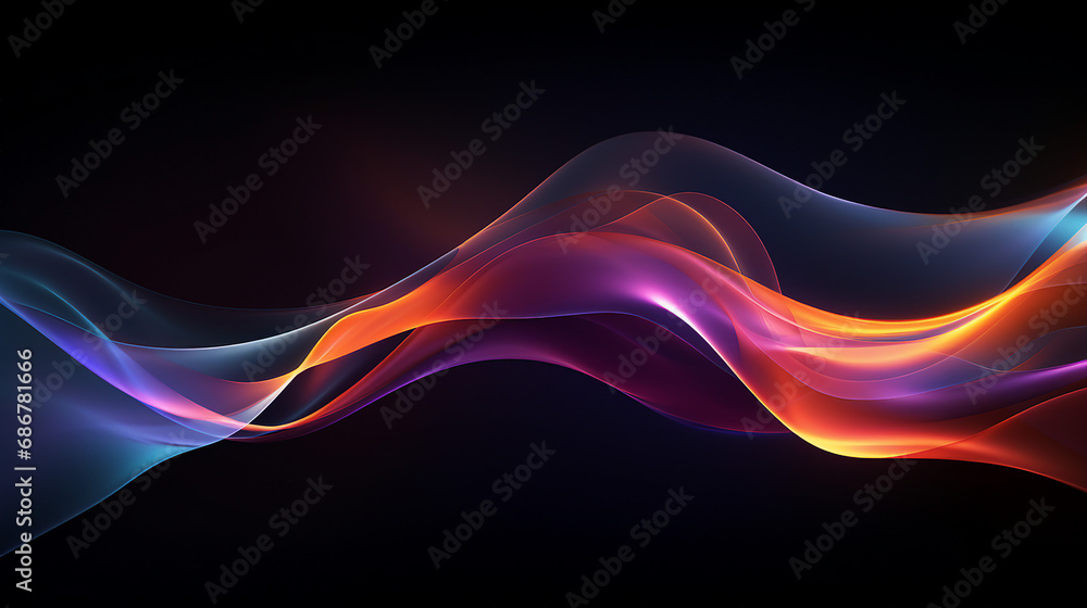 Poster dynamic waves of light and color on a dark background