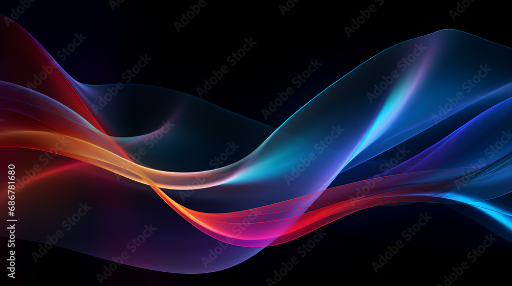 Poster dynamic waves of light and color on a dark background