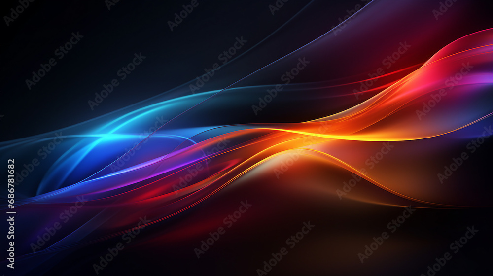 Poster dynamic waves of light and color on a dark background