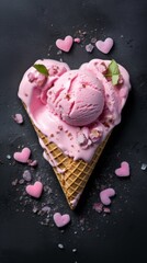Heart shaped ice cream, a sweet symbol of romance and love, perfect for Valentine's Day or romantic summer. 