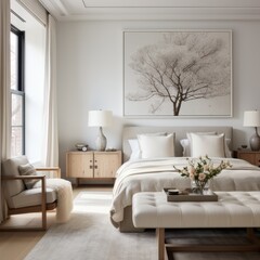 white colour scheme contemporary home interior creative design concept beautiful bedroom interior cosy comfort decorate in daylight 