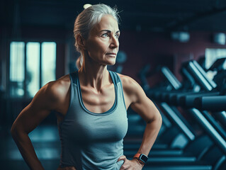 Fototapeta premium Middle-aged women doing fitness in the gym. 