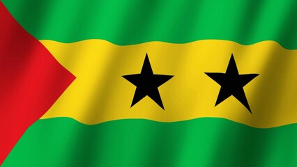 Sao Tome and Principe flag waving in the wind. Flag of Sao Tome and Principe images