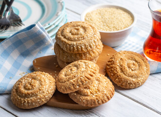 Cookies made with cookie molds named kombe. Traditional local foods of Antakya.