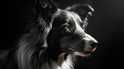 Close-up portrait of a pedigree dog in monochrome style. Illustration for cover, postcard, interior design, banner, brochure, etc. - obrazy, fototapety, plakaty