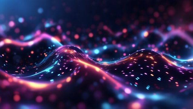 3d rendering of abstract particles in space with depth of field and bokeh