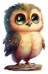 Obraz premium Watercolor illustration of a cute owl. Ai generated. Transparent background, png