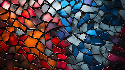 The fragmented reflections that distort and reshape reality. Generative AI., mosaic tiles creating a vibrant pattern, A detailed and vibrant mosaic pattern on a wall


 - obrazy, fototapety, plakaty