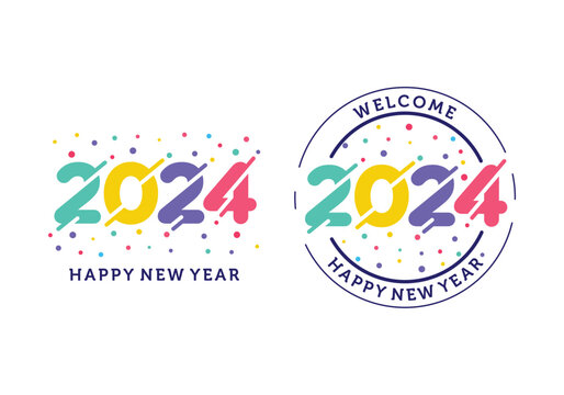 2024 number text happy new year modern futuristic vector design template