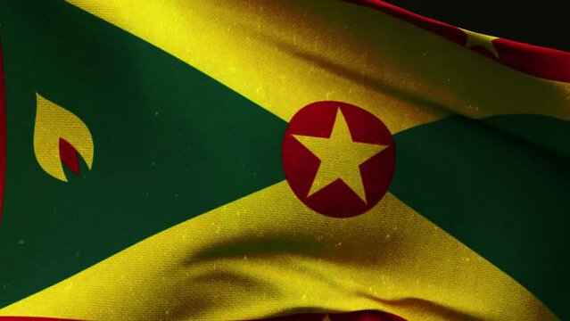 grenada flag waving closeup. Highly Detail 3D Rendered video footage for national or government celebration, patriotism and  social media content.